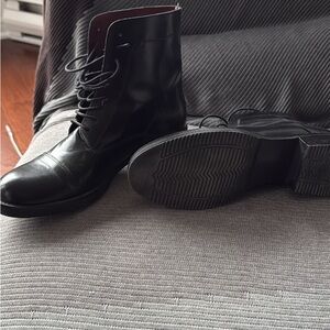 Black Leather women’s ankle boots lace up